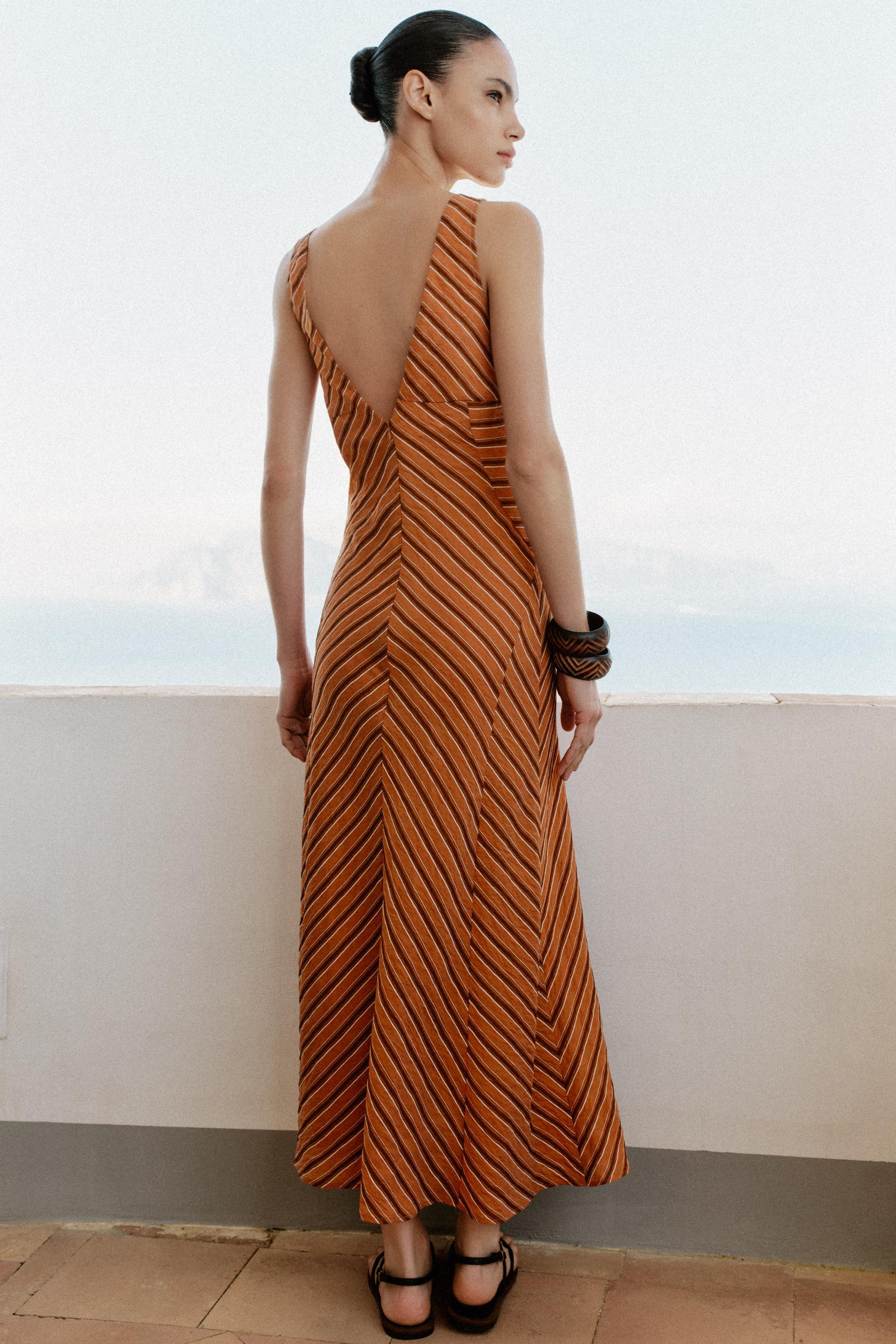 STRIPED OPEN BACK MIDI DRESS